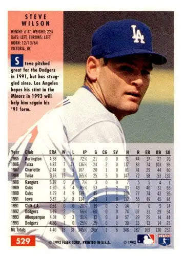 Original gloss of Steve Wilson baseball card from 1994 Fleer #529 Dodgers