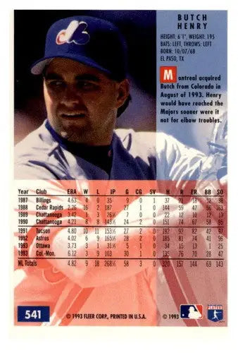 1994 Fleer Butch Henry baseball card with original gloss from Expos sports cards
