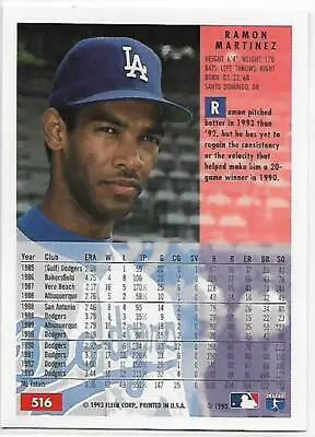 Ramon Martinez baseball card from 1994 Fleer #549 Kirk Rueter, original gloss condition