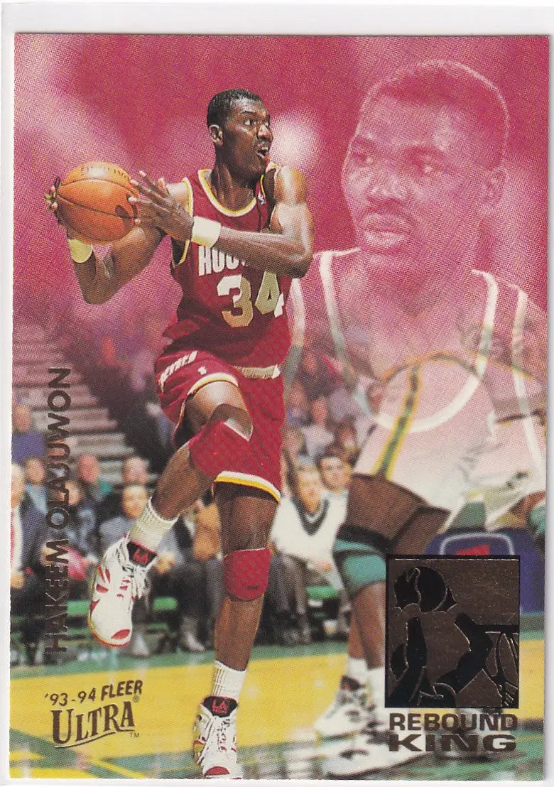 1994 FLEER #8 HAKEEM OLAJUWON REBOUND KING- HOUSTON ROCKETS - Basketball Card Single