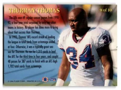 1994 Fleer #9 Thurman Thomas League Leaders - Football Card Single