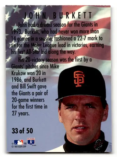 1994 Fleer All Stars #33 John Burkett NM Near Mint Giants ID:58531 - Baseball Card Single