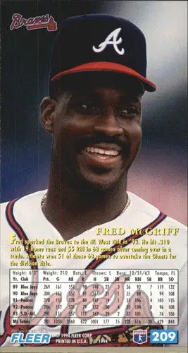 Original gloss 1994 Fleer Extra Bases #209 Fred McGriff Braves baseball card