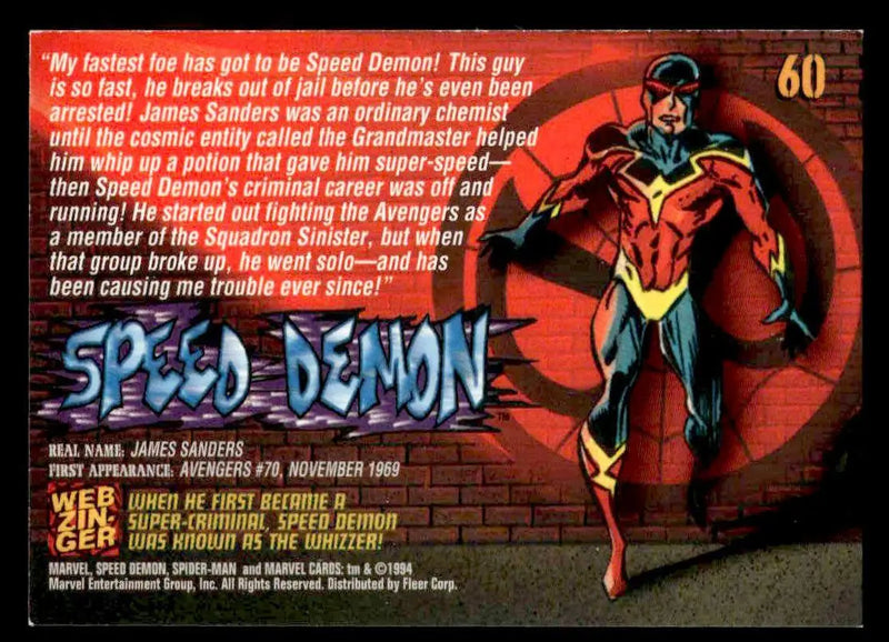 1994 Fleer The Amazing Spider-Man #60 Speed Demon - Non-Sports Card Single