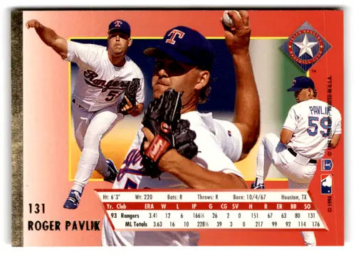 Original gloss Fleer Ultra Roger Pavlik baseball card from 1994 Rangers collection