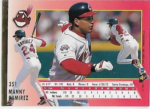 1994 Fleer Ultra Manny Ramirez baseball card with original gloss and Indians team logo