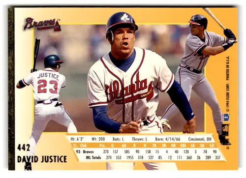 1994 Fleer Ultra #442 David Justice NM Near Mint Braves ID:81549 - Baseball Card Single