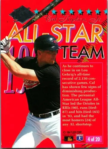 1994 Fleer Ultra All Stars #4 Cal Ripken Jr. NM-MT Orioles ID:81585 - Baseball Card Single