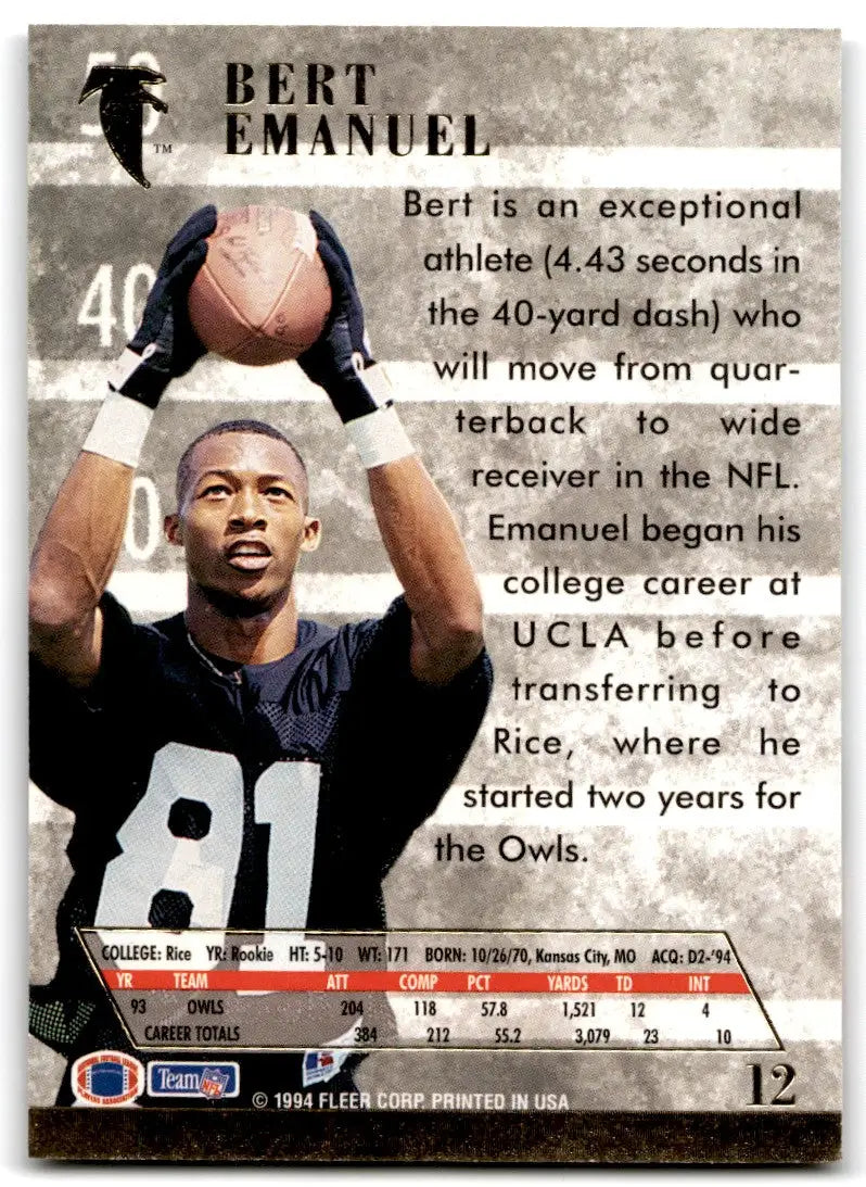 1994 Fleer Ultra Bert Emanuel Rookie Atlanta Falcons #12 - Football Card Single