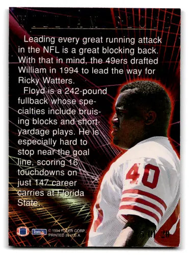 Original gloss Fleer Ultra William Floyd football trading card 1994 First Rounders