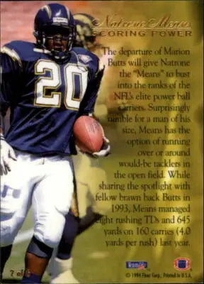 1994 Fleer Ultra Flair Scoring Power #2 Natrone Means NM-MT Chargers - Football Card Single