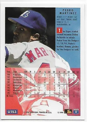 1994 Fleer Update Pedro Martinez baseball card with original gloss and Expos branding