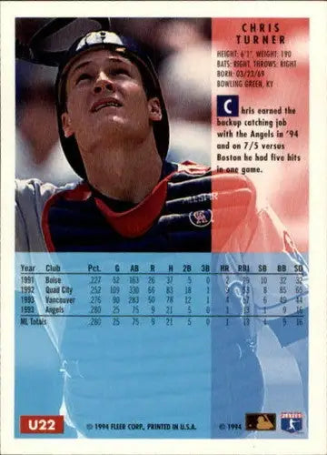Original gloss Baseball card of Chris Turner from Fleer Update 1994 Angels series