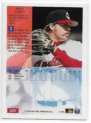 1994 Fleer Update Paul Shuey baseball card with original gloss and Indians team