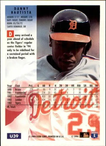 Original gloss Fleer Update Danny Bautista baseball card from 1994 Tigers collection