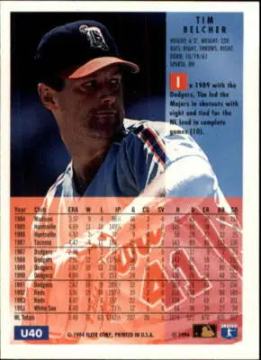 Original gloss Fleer Update Tim Belcher baseball card from 1994 Fleer Update #40 Tigers