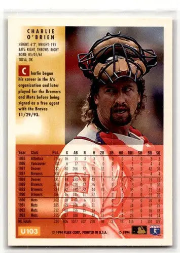 1994 Fleer Update #U103 Charlie O’Brien Atlanta Braves Baseball Card ID:53133 - Baseball Card Single