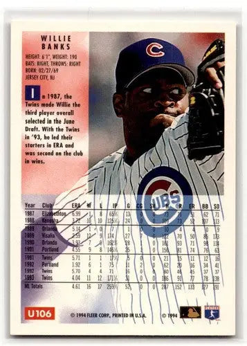1994 Fleer Update #U106 Willie Banks Chicago Cubs Baseball Cards ID:53142 - Baseball Card Single