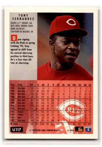 1994 Fleer Update #U117 Tony Fernandez Cincinnati Reds Baseball Card ID:53134 - Baseball Card Single