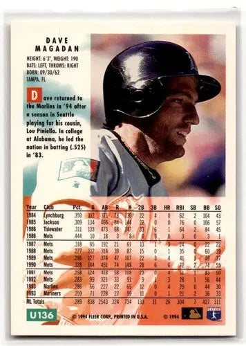 1994 Fleer Update #U136 Dave Magadan Florida Marlins Baseball Cards ID:53187 - Baseball Card Single