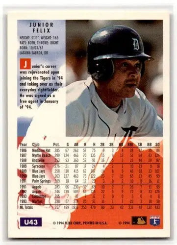 1994 Fleer Update #U43 Junior Felix Detroit Tigers Baseball Cards ID:53207 - Baseball Card Single