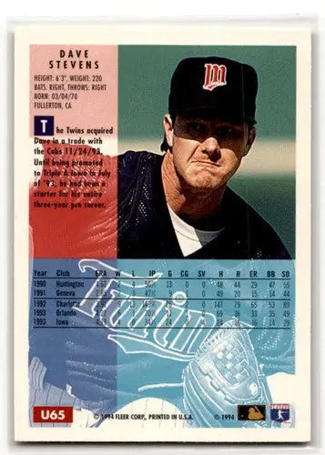 1994 Fleer Update #U65 Dave Stevens Minnesota Twins Baseball Cards ID:53160 - Baseball Card Single