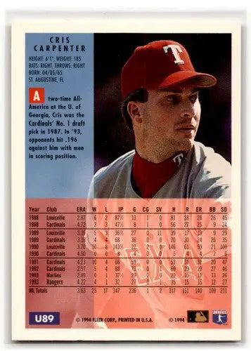 1994 Fleer Update #U89 Cris Carpenter Texas Rangers Baseball Cards ID:53173 - Baseball Card Single