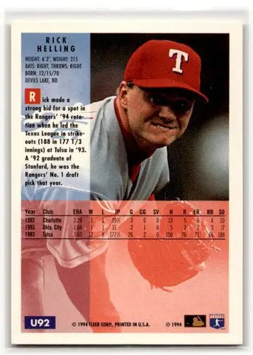 1994 Fleer Update #U92 Rick Helling Texas Rangers Baseball Cards ID:53170 - Baseball Card Single