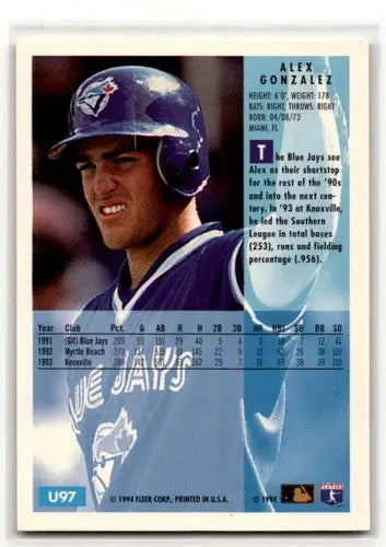 1994 Fleer Update #U97 Alex Gonzalez Toronto Blue Jays Baseball Card ID:53131 - Baseball Card Single