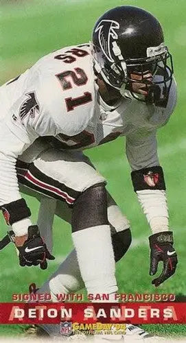 Original gloss image of Deion Sanders in Atlanta Falcons uniform for game day action