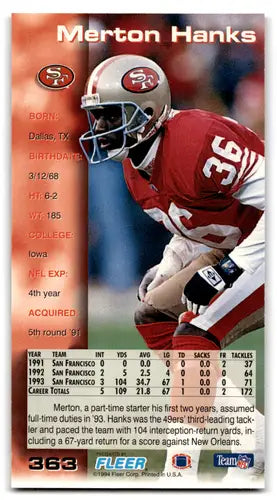 1994 Game Day #363 Merton Hanks NM Near Mint 49ers ID:83919 - Football Card Single