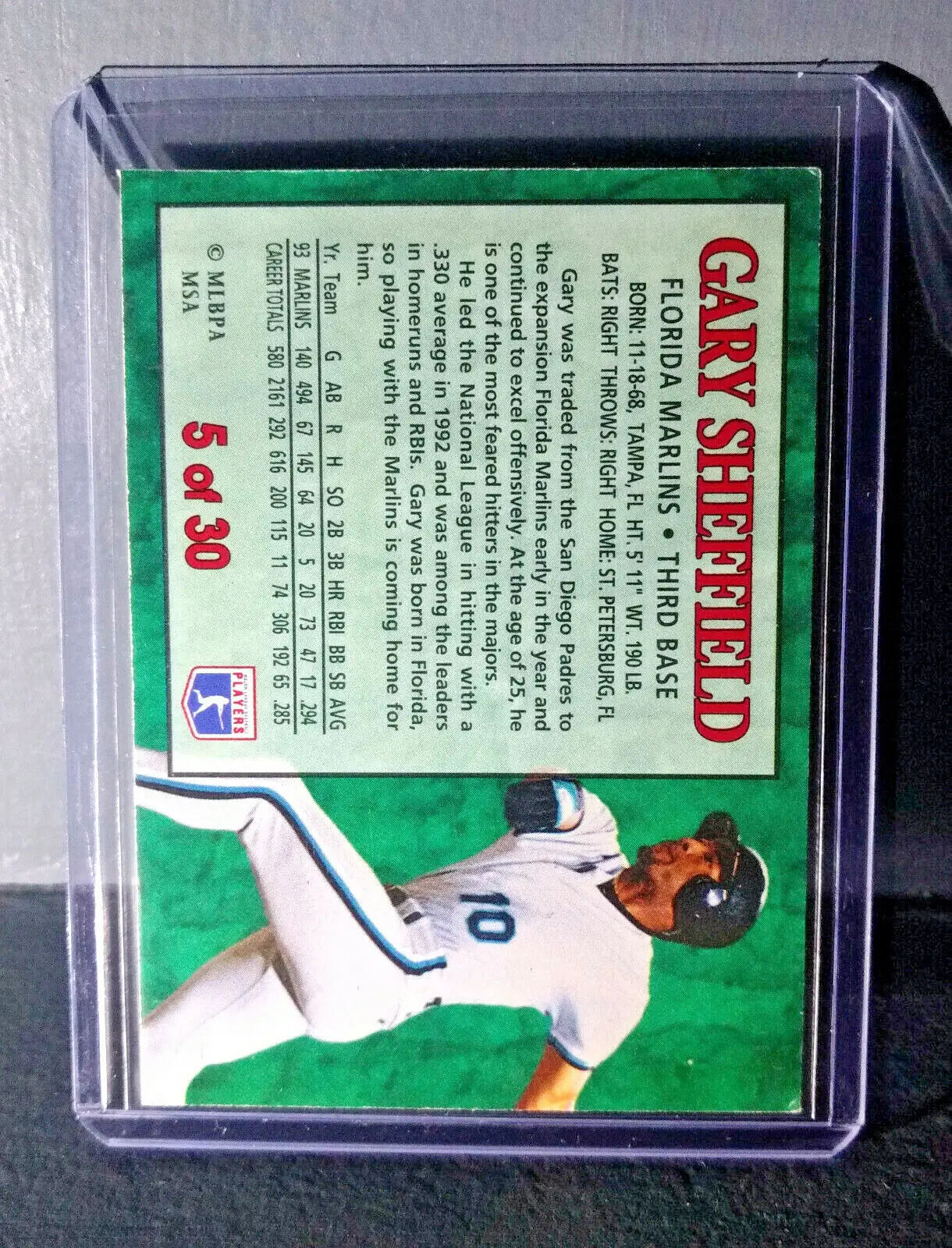 1994 Gary Sheffield Post Collection #5 Baseball Card Florida Marlins