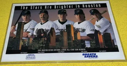 Framed Houston Astros poster featuring Astros stars Bagwell, Biggio, Drabek, and Caminiti