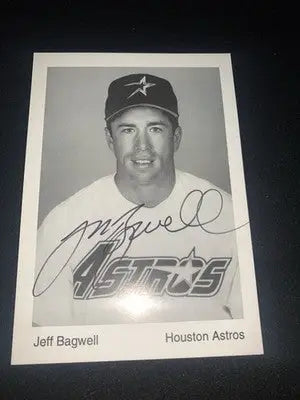 1994 Jeff Bagwell Auto b&w Signed 3.5x5 AUTO Houston Astros Team Issue JSA - Baseball Card Single