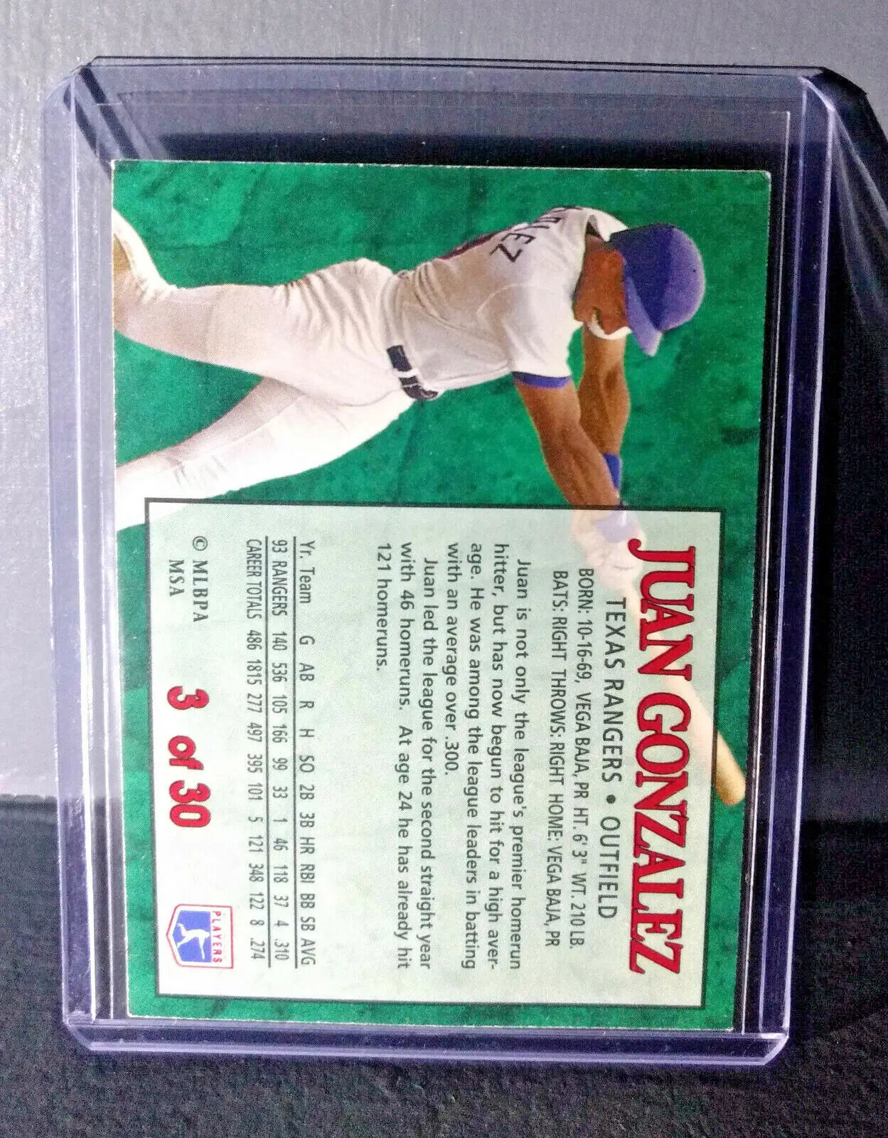 1994 Juan Gonzalez Post Collection #3 Baseball Card Texas Rangers - Baseball Card Single