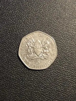 1994 Kenya 5 Shillings Coin Nickel Brass - VG Condition Collectible!