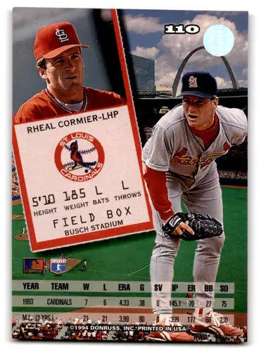 Original gloss Rheal Cormier baseball card from 1994 Leaf #110 Cardinals in near mint condition