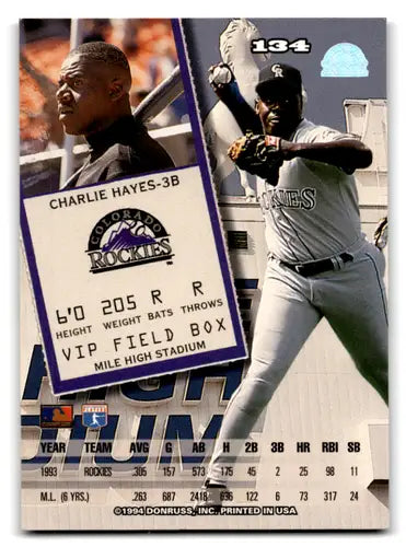 Charlie Hayes baseball card from 1994 Leaf NM Near Mint with original gloss Rockies ID 72097