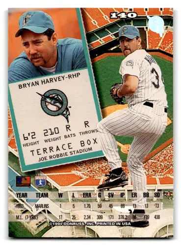 1994 Leaf #140 Bryan Harvey NM Near Mint Marlins ID:72065 - Trading Cards (Singles): Baseball Card Single