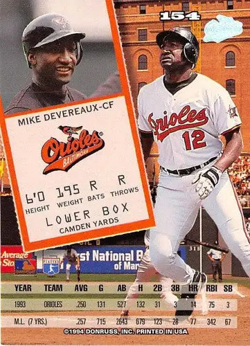 Mike Devereaux baseball card with original gloss from 1994 Leaf #154 NM-MT