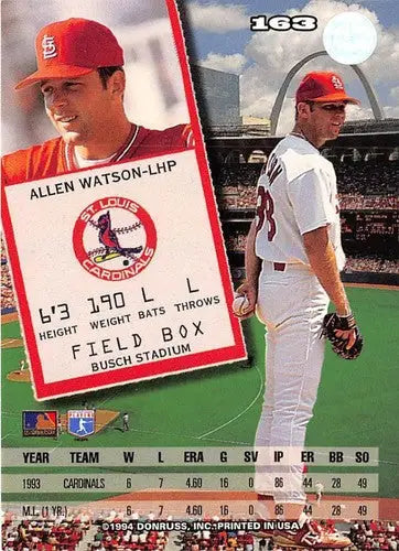 Original gloss 1994 Leaf Allen Watson baseball card NM-MT Cardinals ID 73551