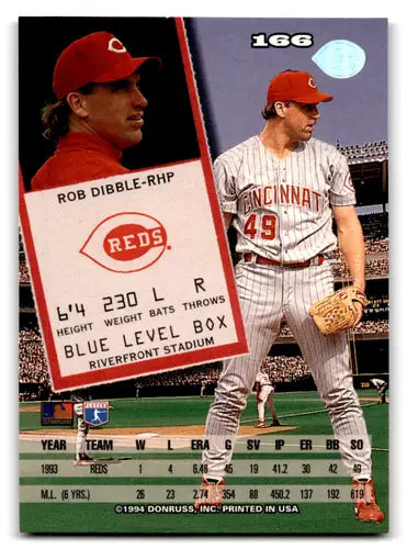 Original gloss Rob Dibble baseball card from 1994 Leaf #166 featuring Reds player