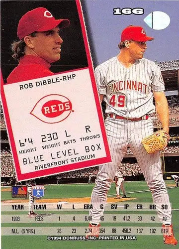 Original gloss Rob Dibble baseball card from 1994 Leaf #166 featuring Reds player
