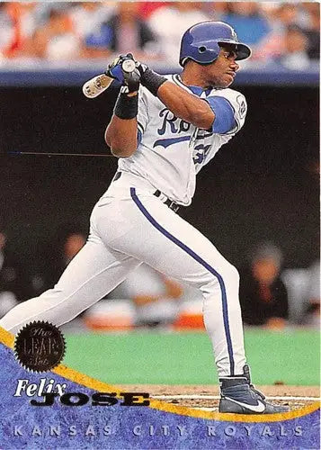 Felix Jose baseball card featuring swinging bat, original gloss, from 1994 Leaf #168