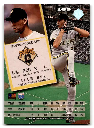 Original gloss 1994 Leaf Steve Cooke baseball card featuring mint Pirates ID:71713