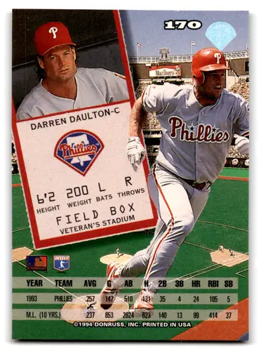 Original gloss Darren Daulton baseball card from 1994 Leaf #170 NM-MT Phillies