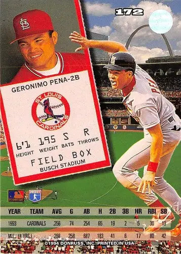 Original gloss Geronimo Pena baseball card from 1994 Leaf #172 NM-MT Cardinals