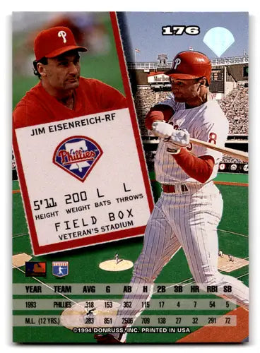 1994 Leaf #176 Jim Eisenreich NM-MT Phillies ID:70861 - Baseball Card Single