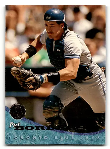Original gloss 1994 Leaf Pat Borders NM-MT baseball card Blue Jays ID 59165