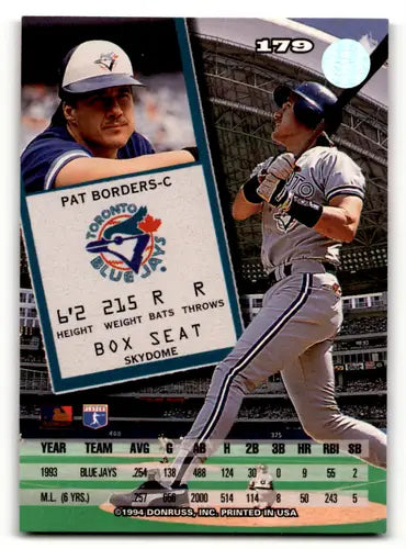 Original gloss 1994 Leaf Pat Borders baseball card NM-MT Blue Jays ID:59165
